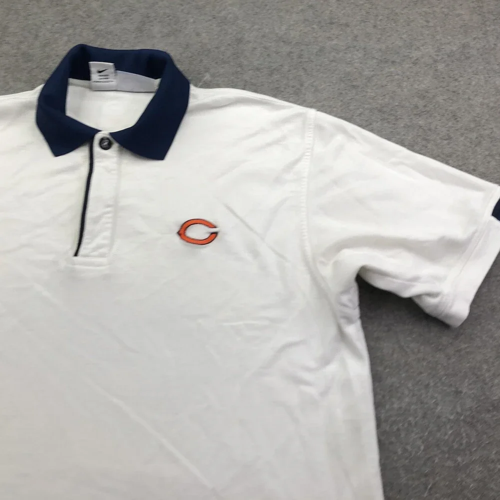 Vintage Chicago Bears Polo Shirt Mens Large White NFL Football Nike Pro Line 90s